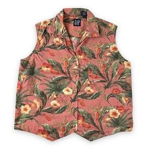Vintage Gap‎ Floral Button Up Vest Women's M Pink